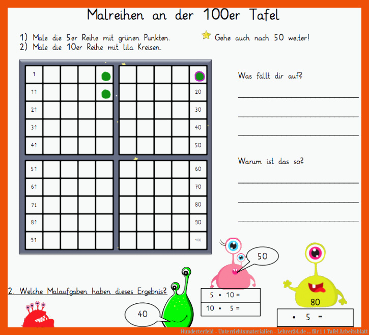 Hunderterfeld - Unterrichtsmaterialien - Lehrer24.de ... für 1 1 tafel arbeitsblatt