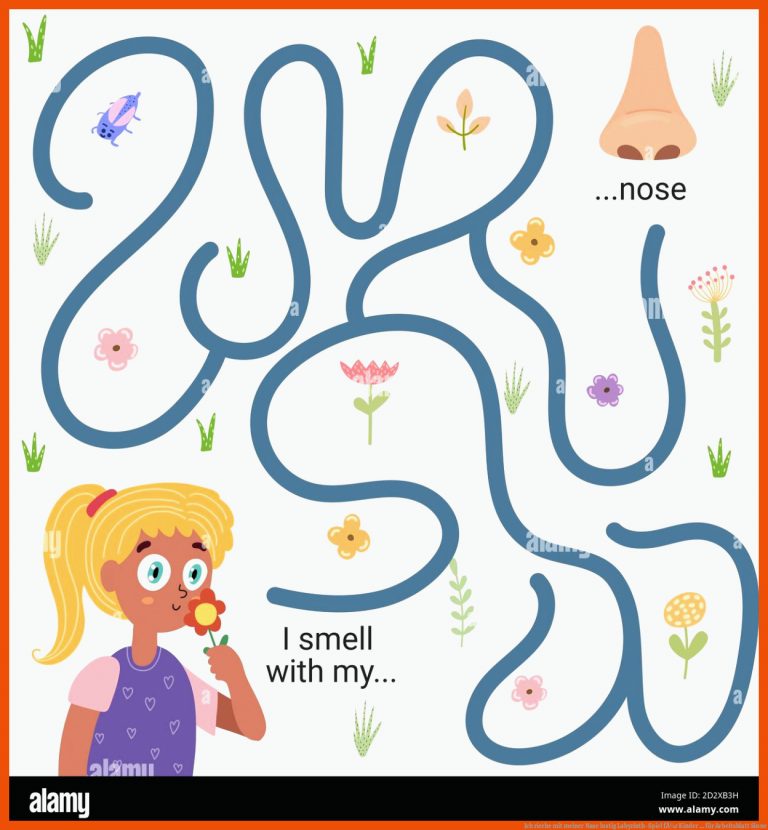 Ich rieche mit meiner Nase lustig Labyrinth-Spiel fÃ¼r Kinder ... für arbeitsblatt sinne