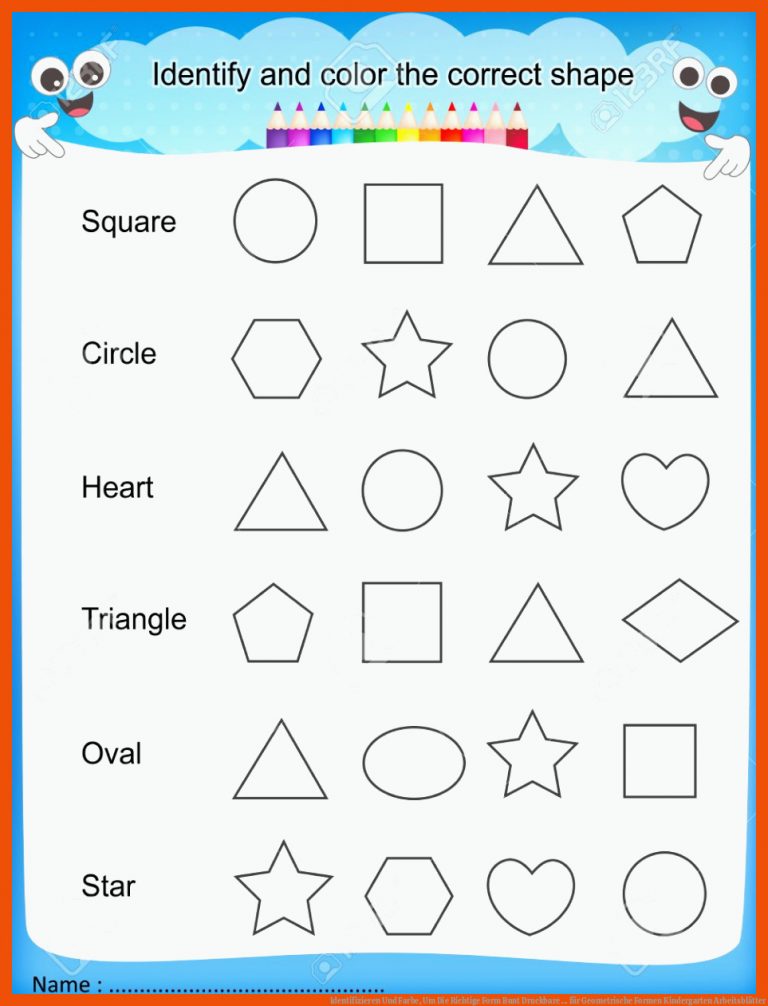 Identifizieren Und Farbe, Um Die Richtige Form Bunt Druckbare ... für geometrische formen kindergarten arbeitsblätter