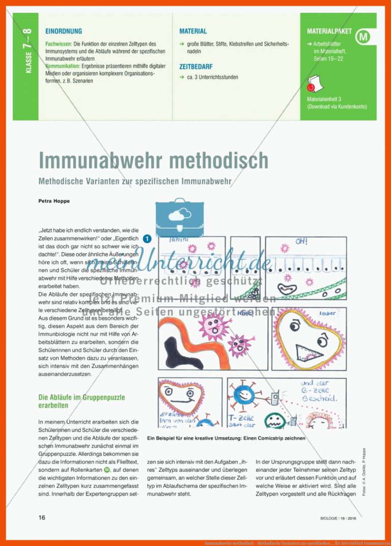 Immunabwehr methodisch - Methodische Varianten zur spezifischen ... für arbeitsblatt immunsystem