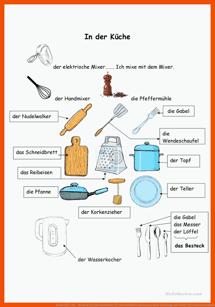 In der KÃ¼che - Deutsch Daf Arbeitsblatter für arbeitsblätter hauswirtschaft küchengeräte bilder mit namen deutsch
