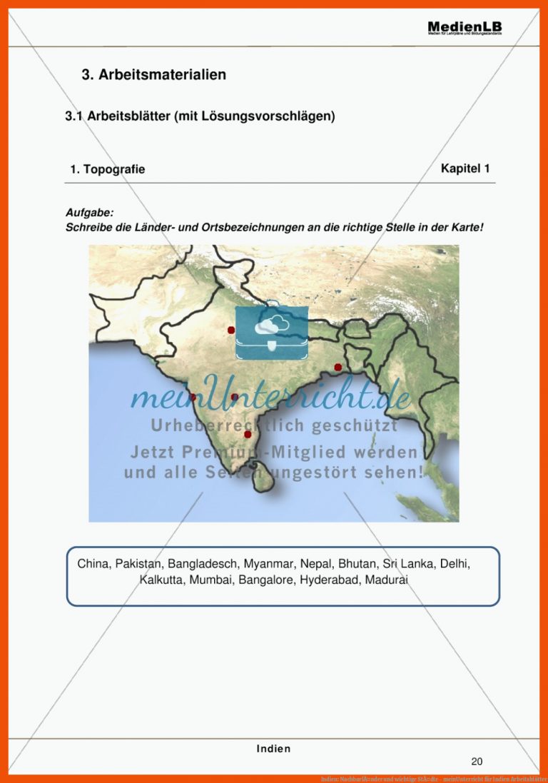 Indien: NachbarlÃ¤nder und wichtige StÃ¤dte - meinUnterricht für indien arbeitsblätter