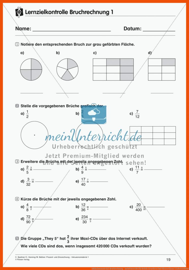 Inklusionsmaterial: Bruchrechnung - Meinunterricht Fuer Brüche Erweitern Und Kürzen Klasse 5 Arbeitsblätter