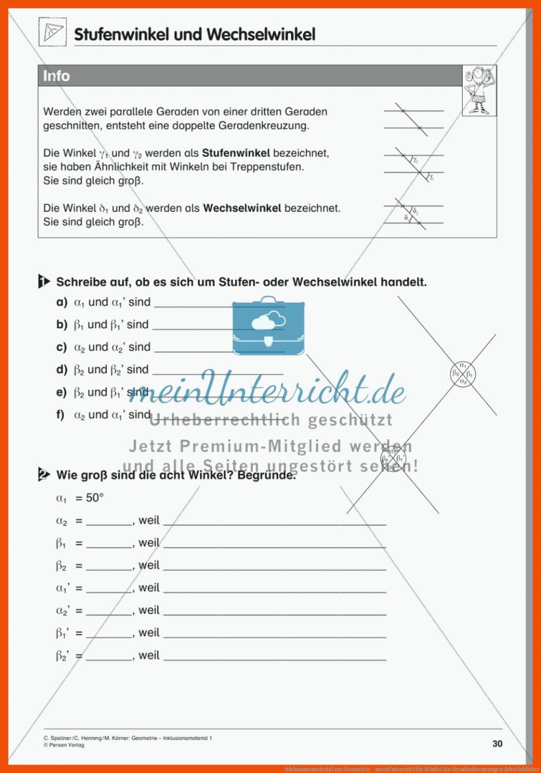 Inklusionsmaterial Zur Geometrie - Meinunterricht Fuer Winkel An Geradenkreuzungen Arbeitsblätter