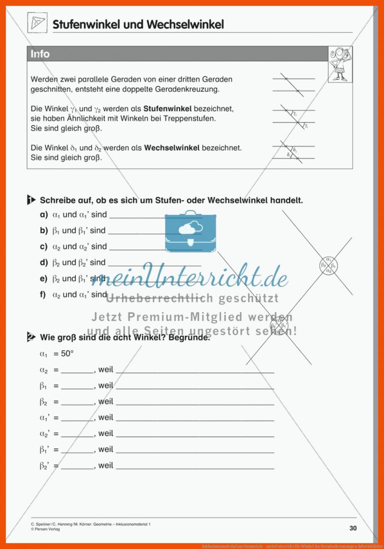 Inklusionsmaterial zur Geometrie - meinUnterricht für winkel an geradenkreuzungen arbeitsblätter