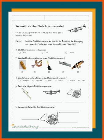 Arbeitsblatt Blechblasinstrumente