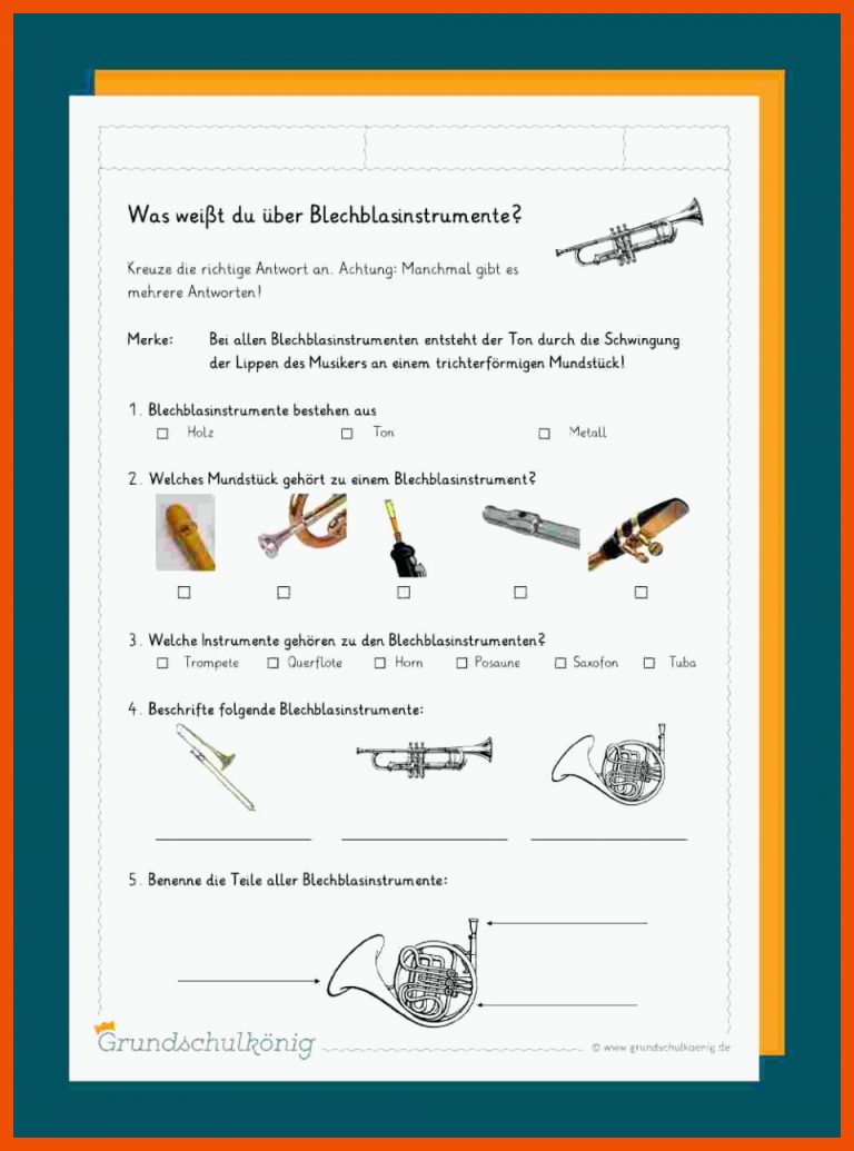 Instrumente für arbeitsblatt blechblasinstrumente