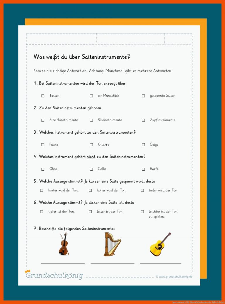 Instrumente Fuer Streichinstrumente Arbeitsblatt