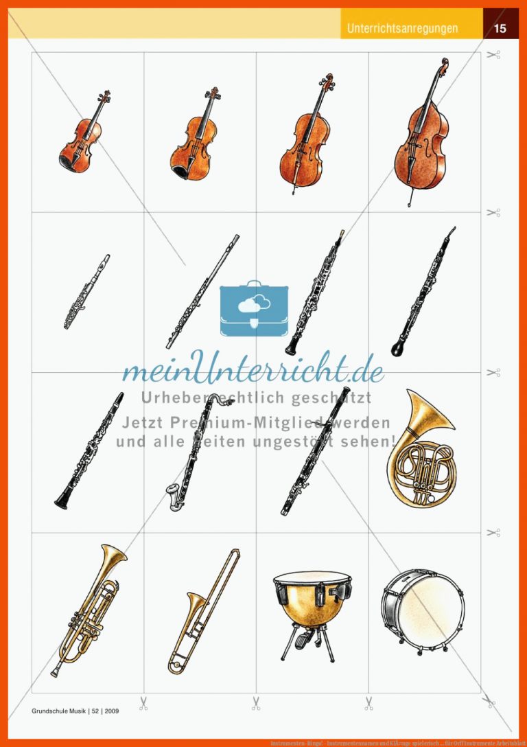 Instrumenten-Bingo! - Instrumentennamen und KlÃ¤nge spielerisch ... für orff instrumente arbeitsblatt