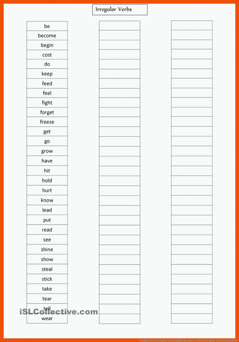 Irregular Verbs | Irregular verbs, English grammar, Verb für irregular verbs arbeitsblätter