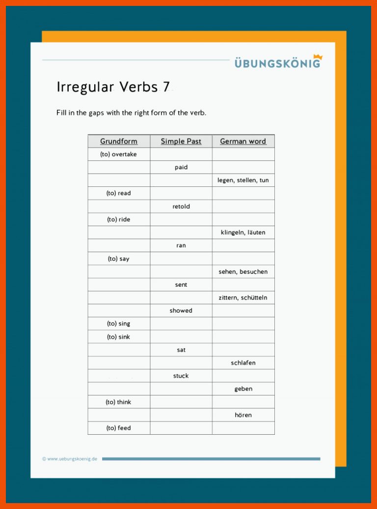 Irregular Verbs / unregelmÃ¤Ãige Verben für irregular verbs arbeitsblätter