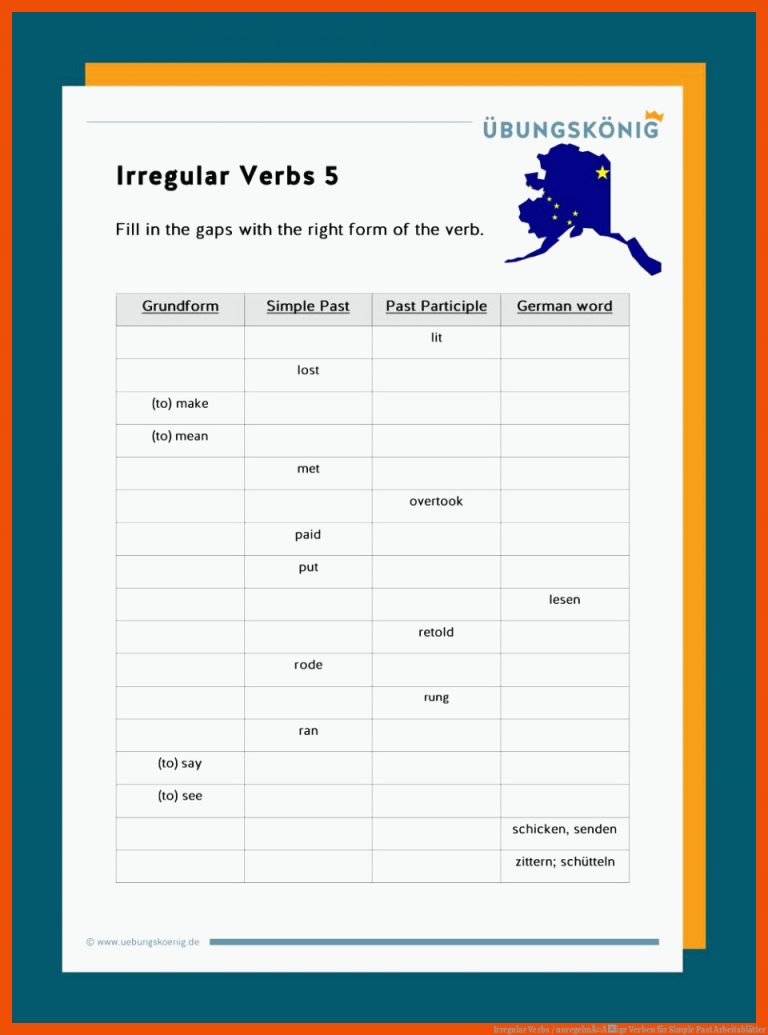Irregular Verbs / unregelmÃ¤Ãige Verben für simple past arbeitsblätter