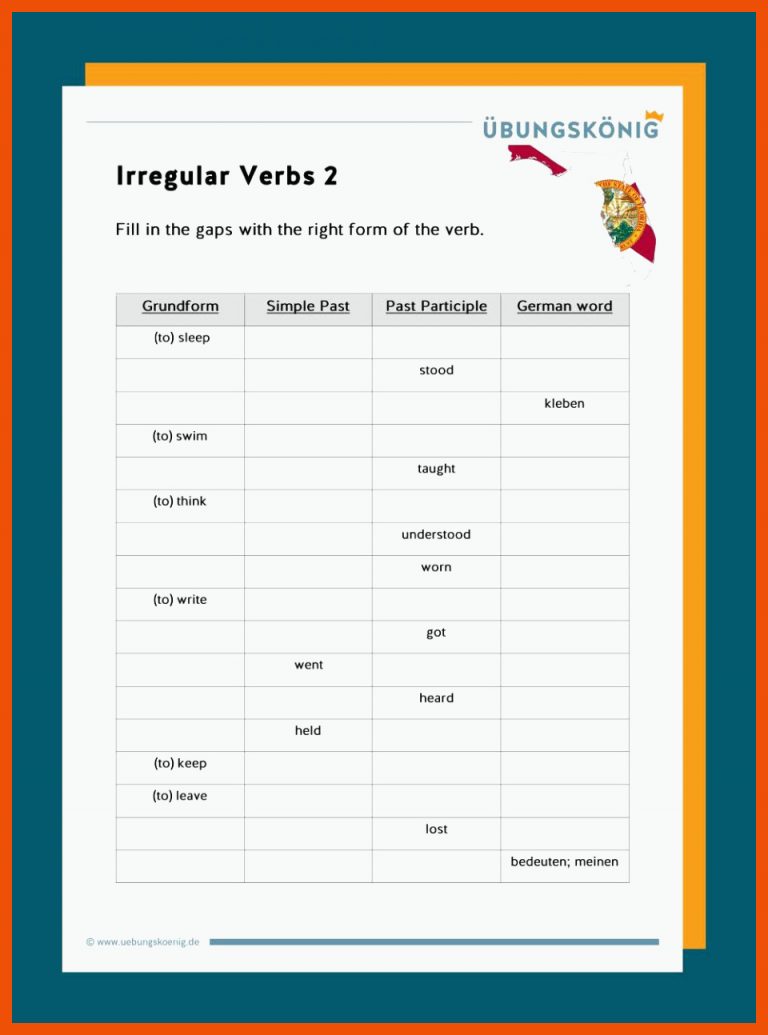 Irregular Verbs / unregelmÃ¤Ãige Verben für unregelmäßige verben englisch arbeitsblätter