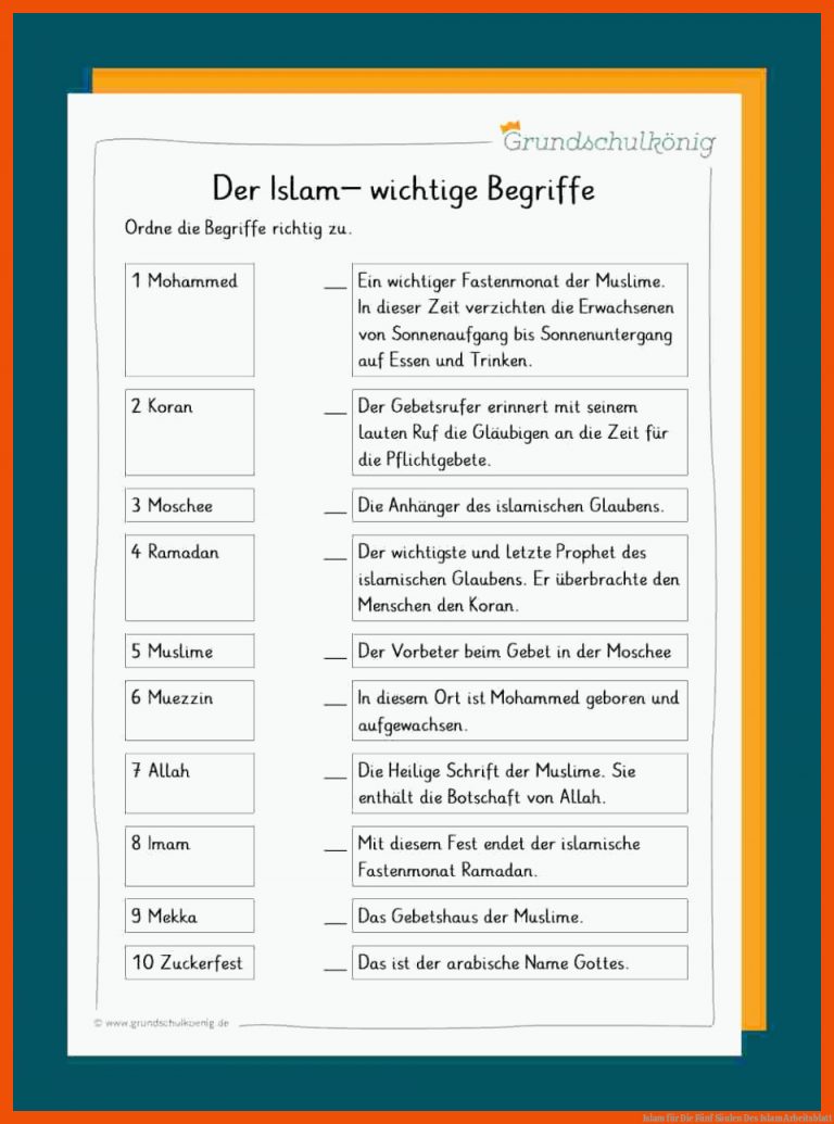 Islam für die fünf säulen des islam arbeitsblatt