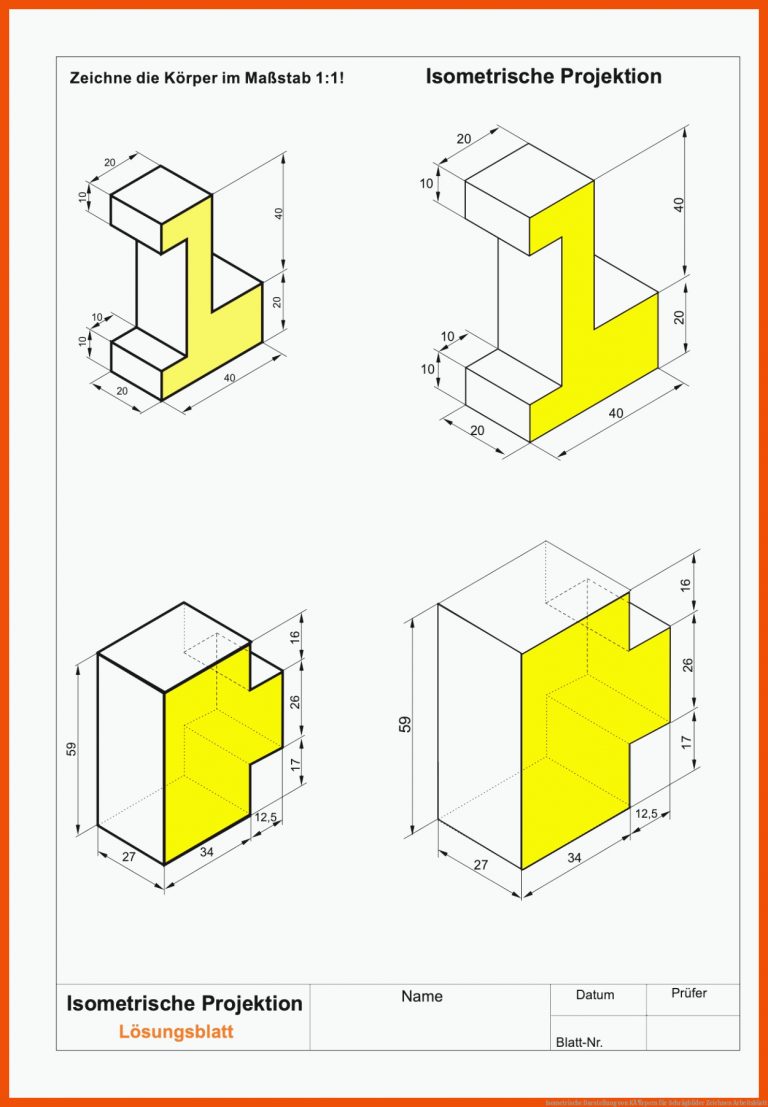 Isometrische Darstellung von KÃ¶rpern für schrägbilder zeichnen arbeitsblatt