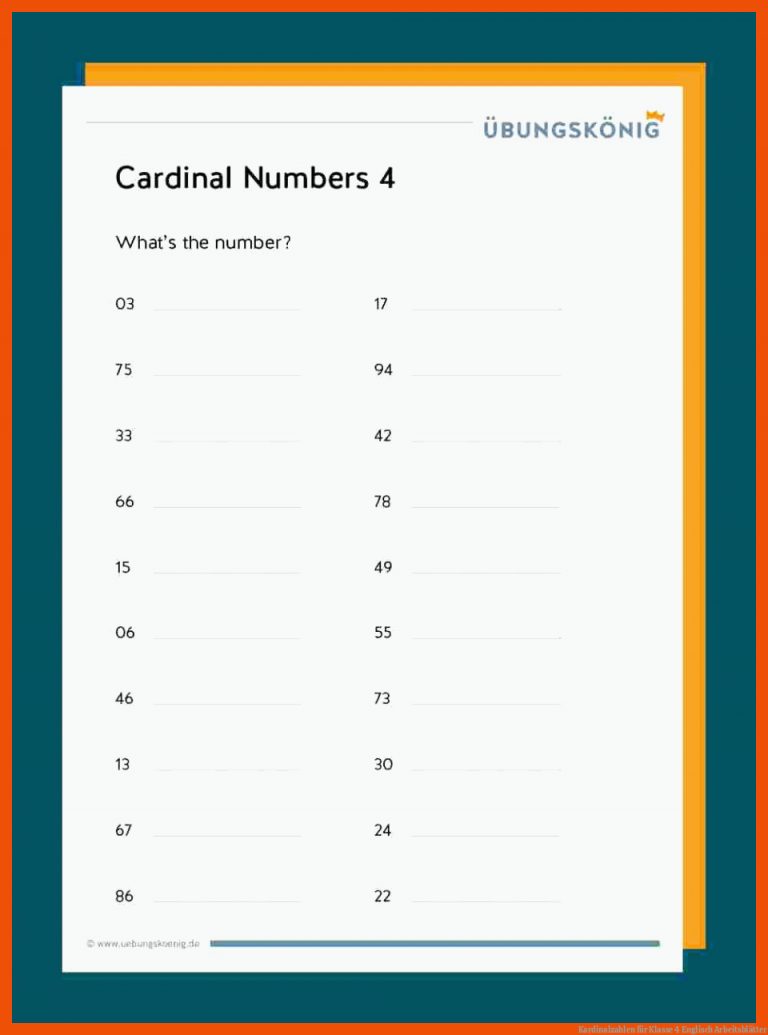 Kardinalzahlen für klasse 4 englisch arbeitsblätter