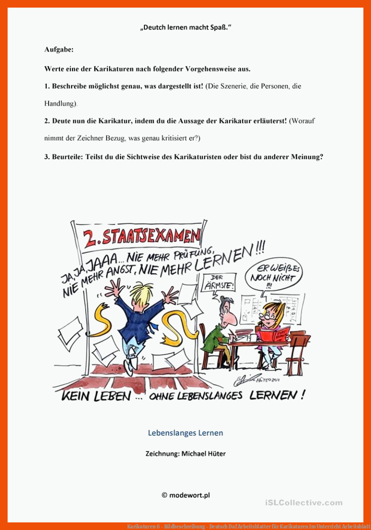 Karikaturen 6 - Bildbeschreibung - Deutsch Daf Arbeitsblatter für karikaturen im unterricht arbeitsblatt
