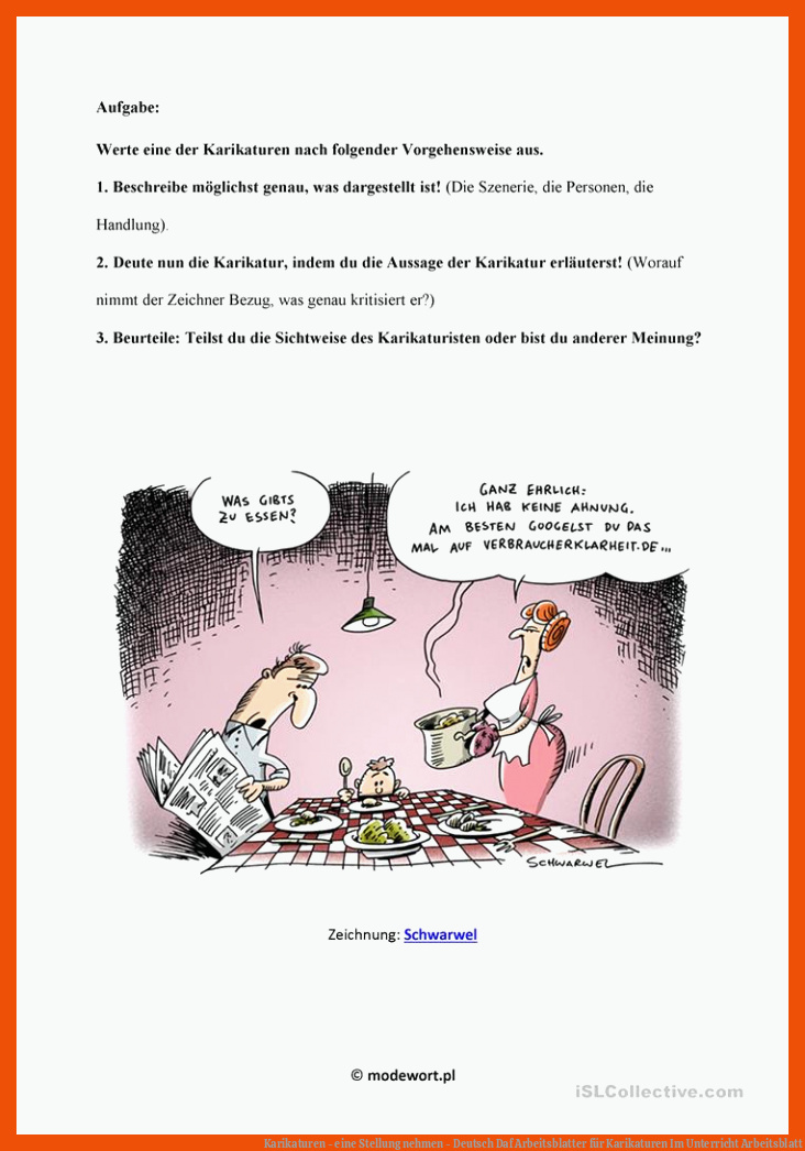 Karikaturen - eine Stellung nehmen - Deutsch Daf Arbeitsblatter für karikaturen im unterricht arbeitsblatt