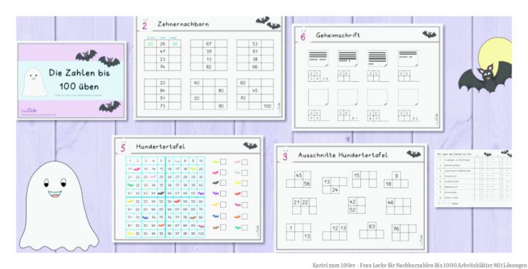 Kartei zum 100er - Frau Locke für Nachbarzahlen Bis 1000 Arbeitsblätter Mit Lösungen