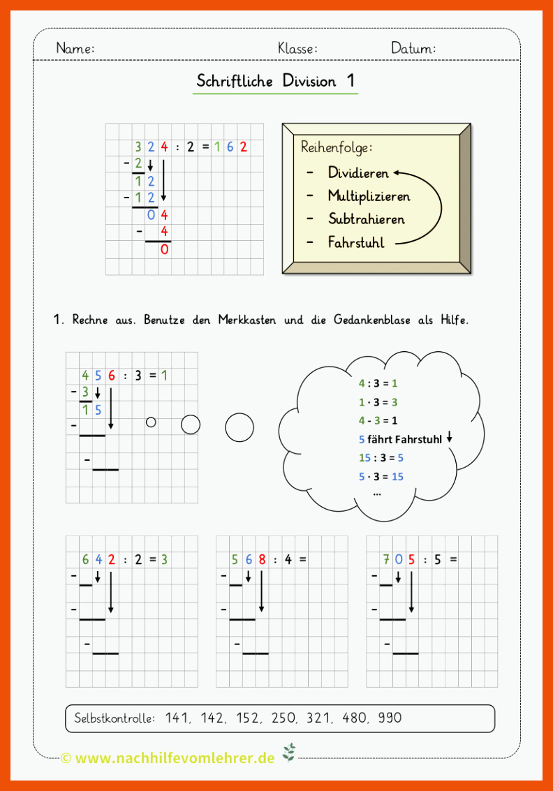 1 Schriftliche Division Arbeitsblatt - Mathe Arbeitsblätter