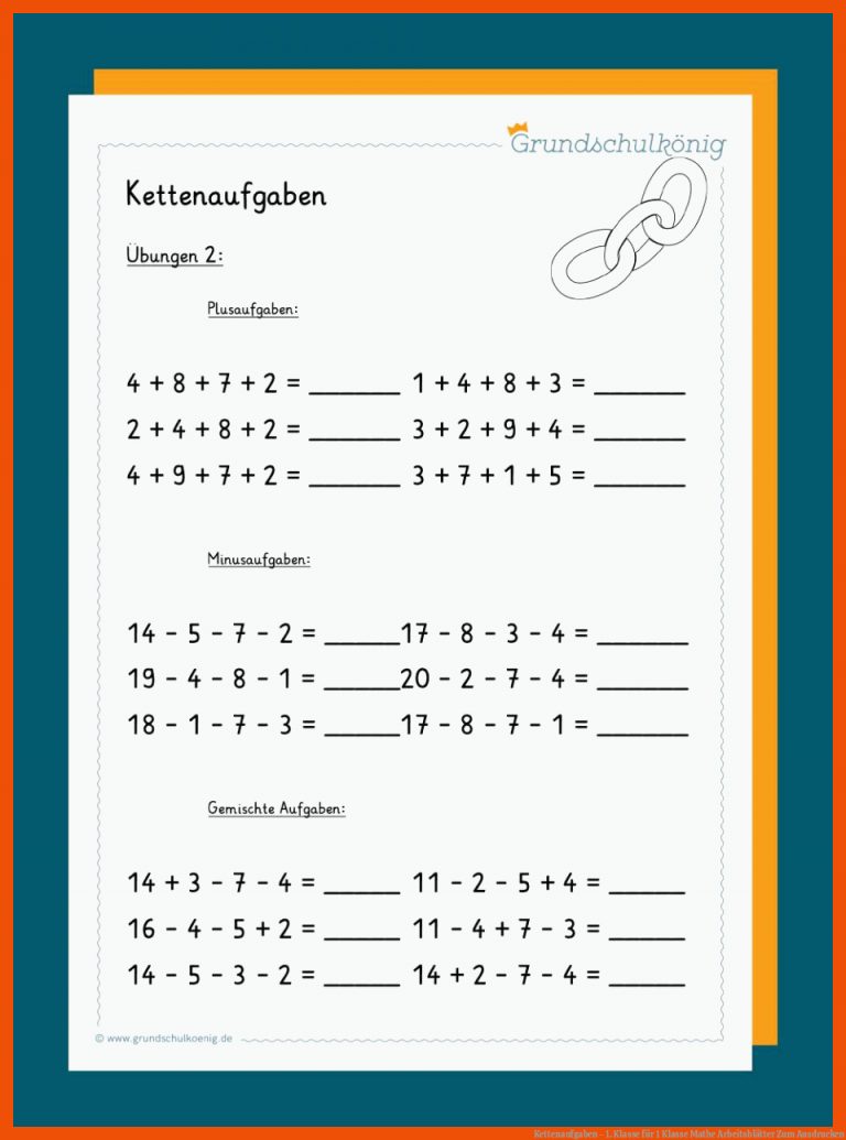 Kettenaufgaben - 1. Klasse Fuer 1 Klasse Mathe Arbeitsblätter Zum Ausdrucken