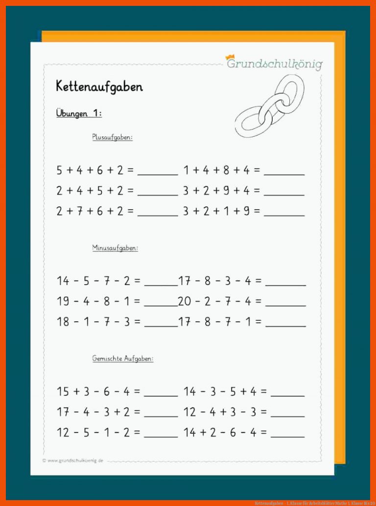 Kettenaufgaben - 1. Klasse Fuer Arbeitsblätter Mathe 1. Klasse Bis 20