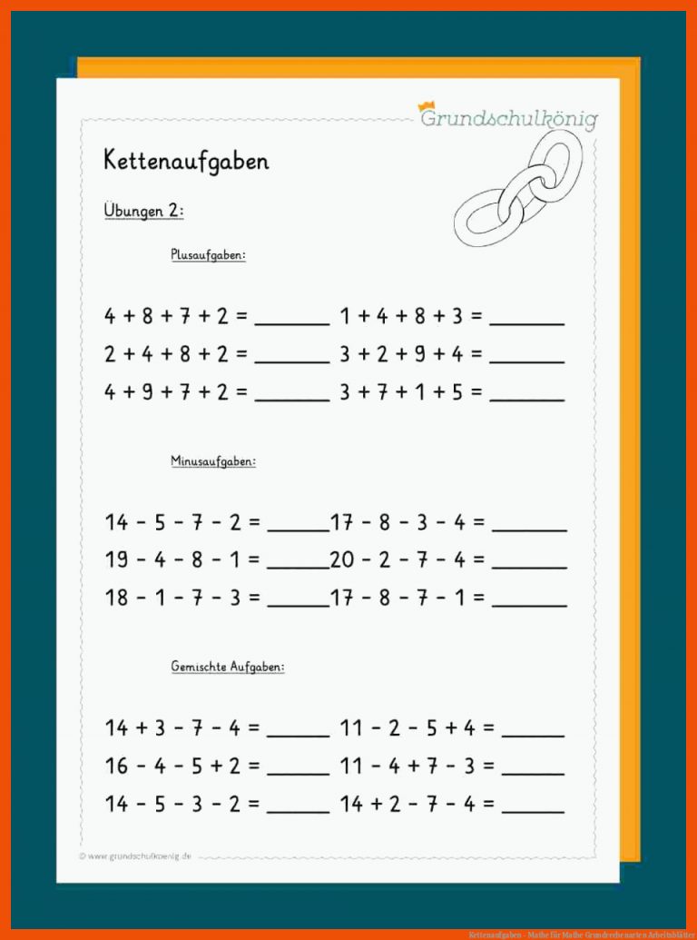 Kettenaufgaben - Mathe Fuer Mathe Grundrechenarten Arbeitsblätter
