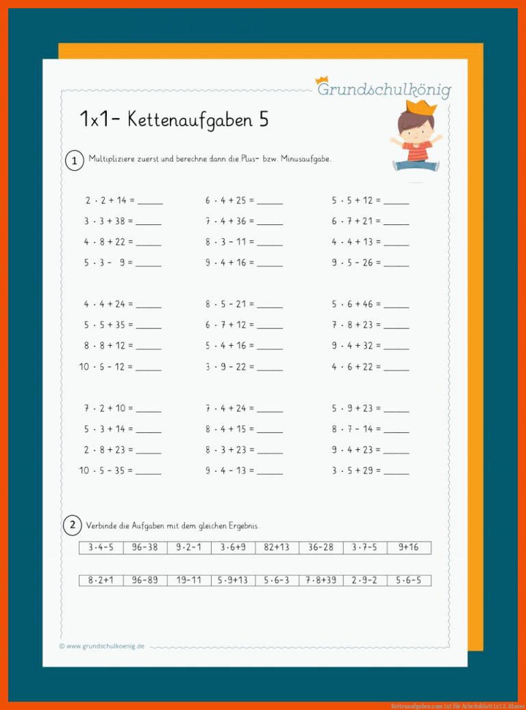 Kettenaufgaben Zum 1x1 Fuer Arbeitsblatt 1x1 2. Klasse