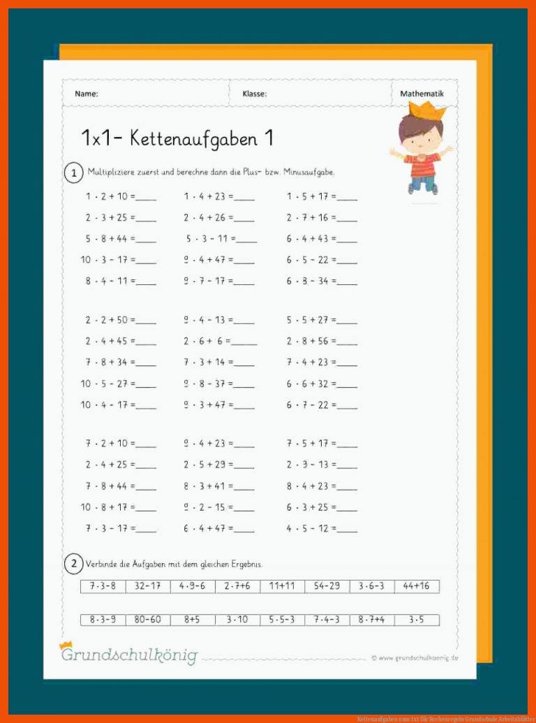 Kettenaufgaben zum 1x1 für rechenregeln grundschule arbeitsblätter