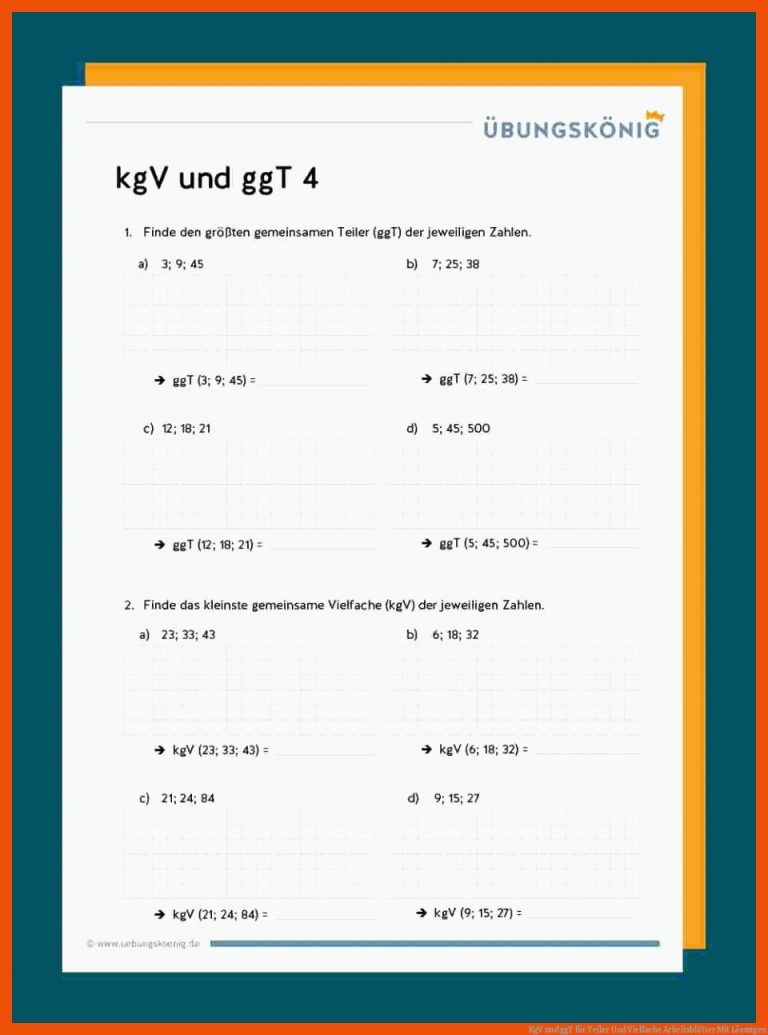 KgV und ggT für teiler und vielfache arbeitsblätter mit lösungen
