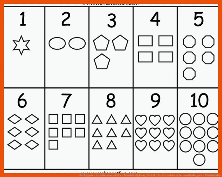Kindergarten Form Nummer zÃ¤hlen Arbeitsblatt, Form, Winkel ... für geometrische formen kindergarten arbeitsblätter