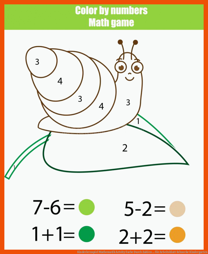 Kinderlernspiel Mathematik Actvity Farbe Durch Zahlen ... für arbeitsblatt schnecke kindergarten