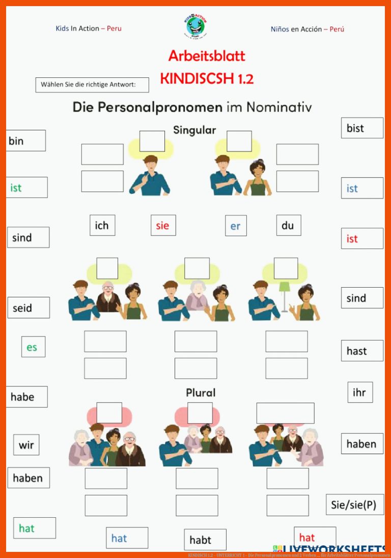Kindisch 1.2 - Unterricht 1 - Die Personalpronomen Und 2 Verben ... Fuer Arbeitsblätter Personalpronomen
