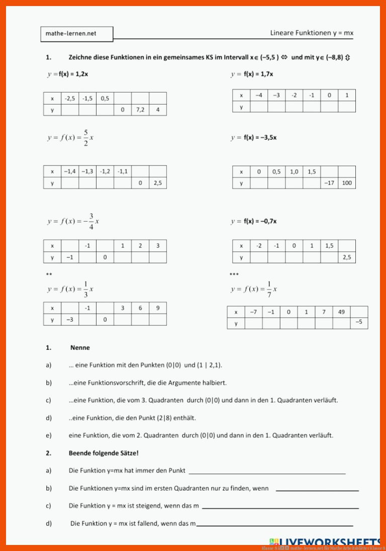 Klasse 8 â mathe-lernen.net für mathe arbeitsblätter klasse 8