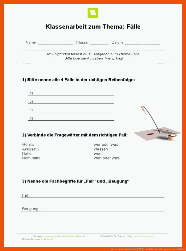 Klassenarbeit 4 Faelle | PDF für indefinido übungen arbeitsblätter