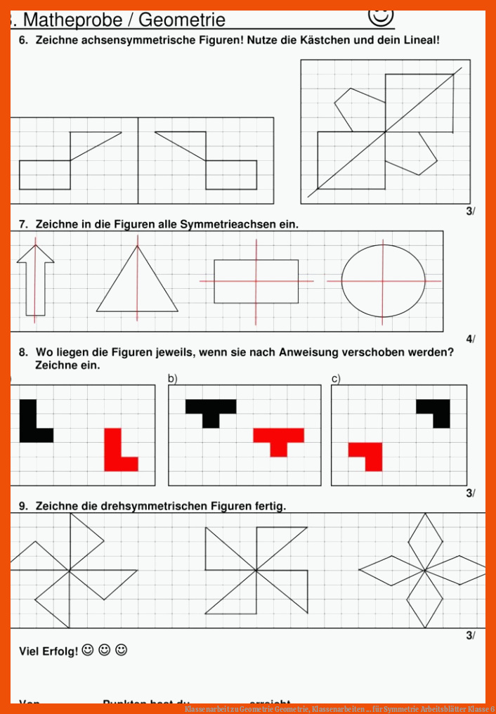 Klassenarbeit zu Geometrie | Geometrie, Klassenarbeiten ... für symmetrie arbeitsblätter klasse 6