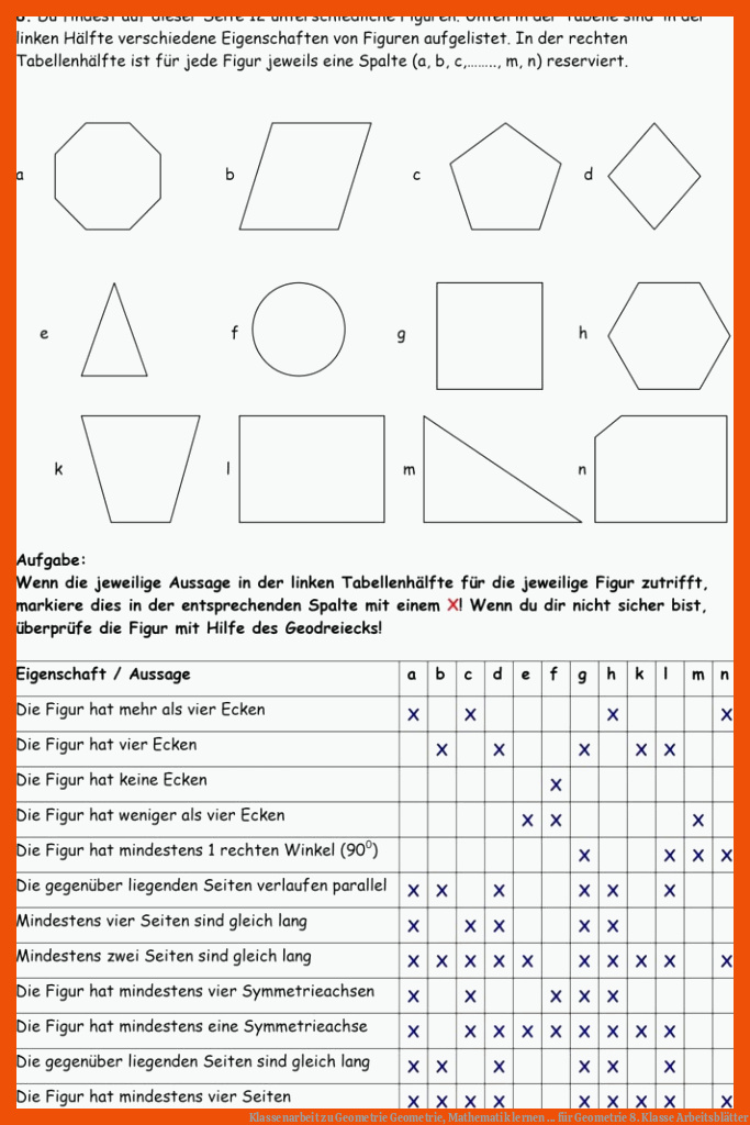 Klassenarbeit zu Geometrie | Geometrie, Mathematik lernen ... für geometrie 8. klasse arbeitsblätter
