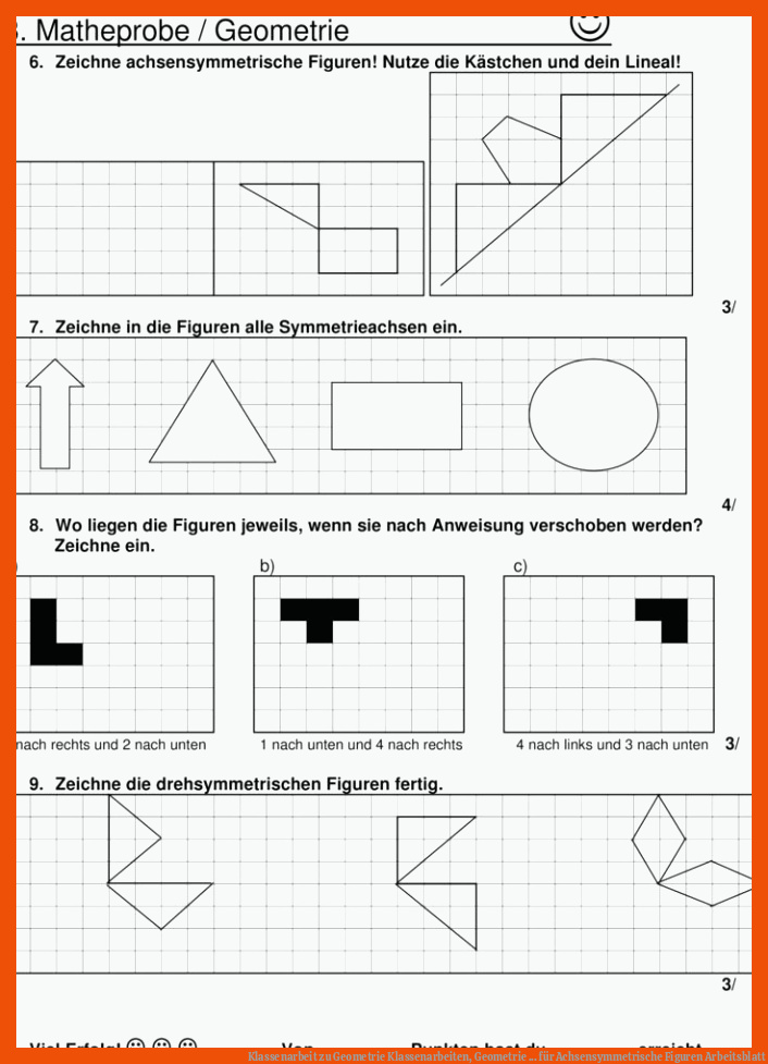 Klassenarbeit zu Geometrie | Klassenarbeiten, Geometrie ... für achsensymmetrische figuren arbeitsblatt