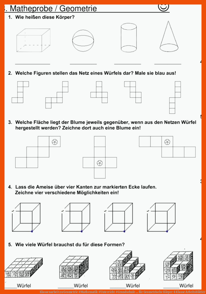 Klassenarbeit zu Geometrie #Mathematik #Unterricht #Grundschule ... für geometrische körper 4 klasse arbeitsblätter