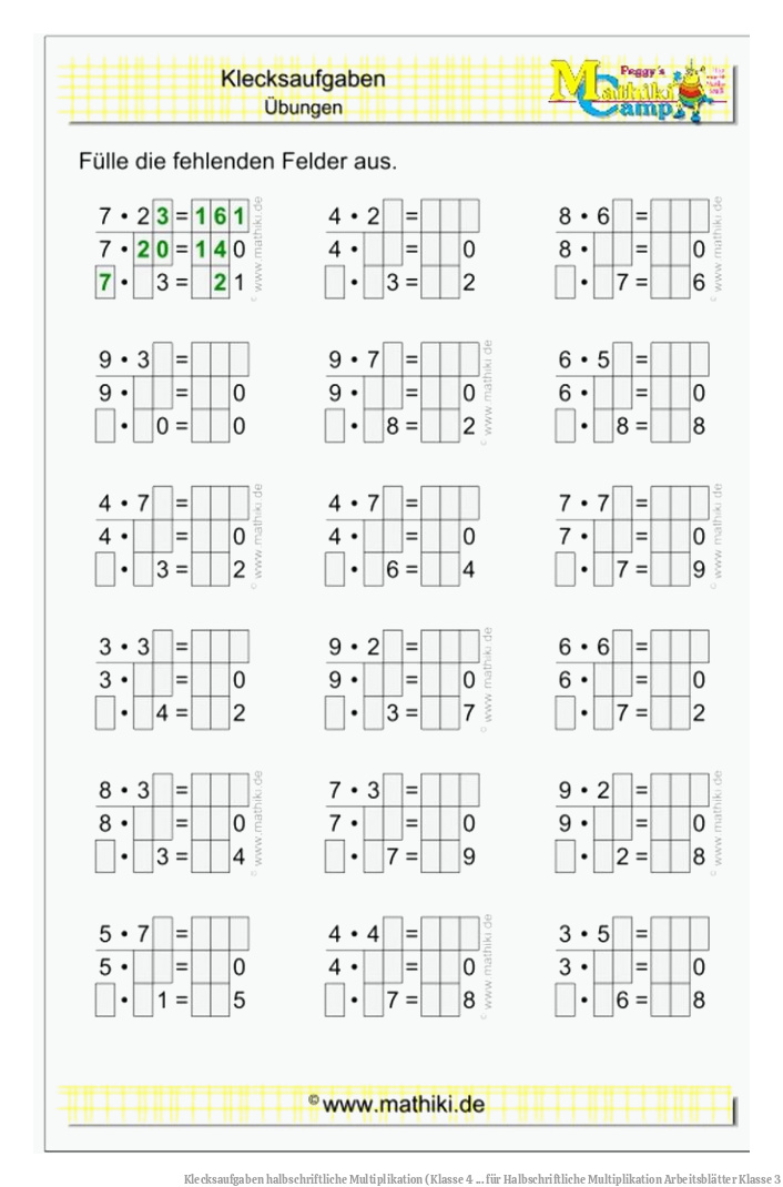 Klecksaufgaben halbschriftliche Multiplikation (Klasse 4 ... für Halbschriftliche Multiplikation Arbeitsblätter Klasse 3