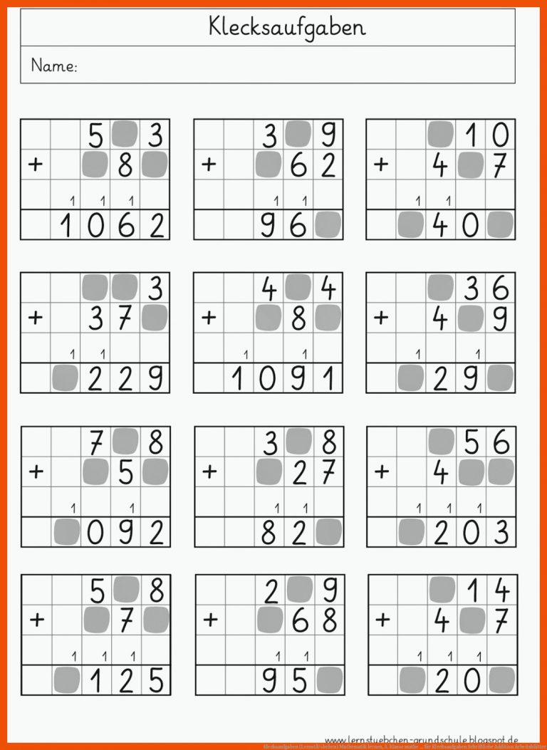 Klecksaufgaben (LernstÃ¼bchen) | Mathematik lernen, 3. klasse mathe ... für klecksaufgaben schriftliche addition arbeitsblätter