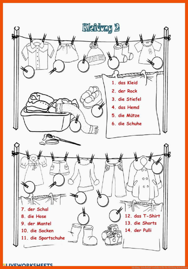 Kleidung-Arbeitsblatt worksheet für die kleidung arbeitsblatt