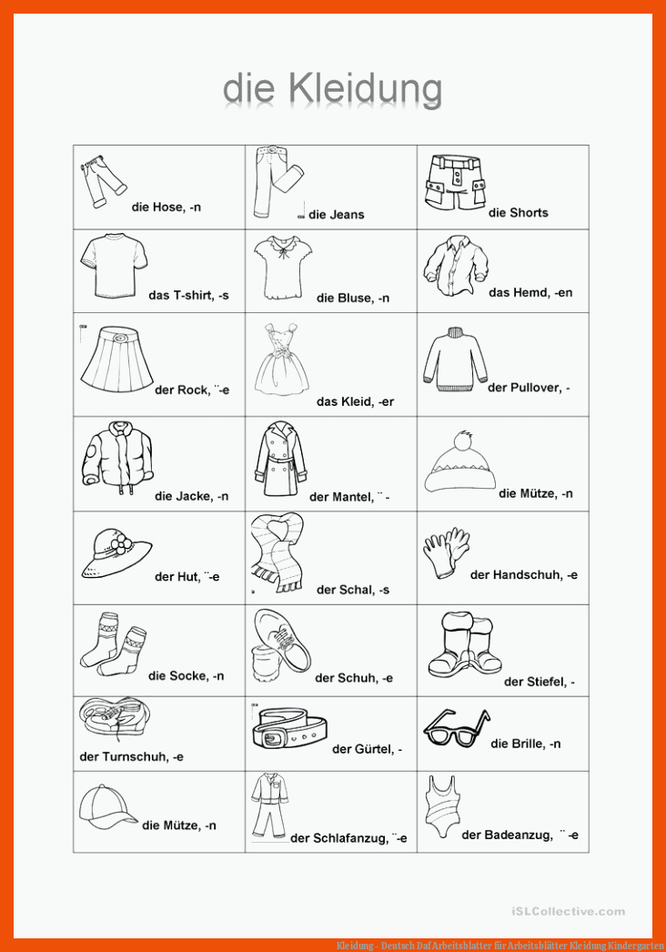 Kleidung - Deutsch Daf Arbeitsblatter für arbeitsblätter kleidung kindergarten