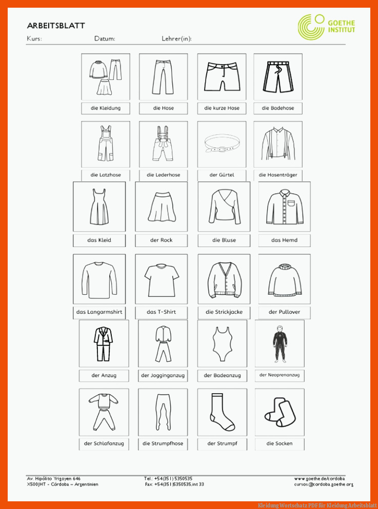Kleidung Wortschatz | PDF für kleidung arbeitsblatt