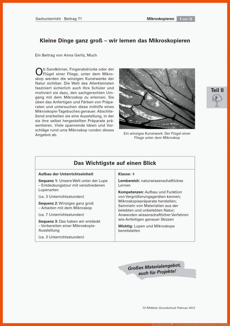Kleine Dinge ganz groÃ - wir lernen das Mikroskopieren für mikroskopieren arbeitsblatt