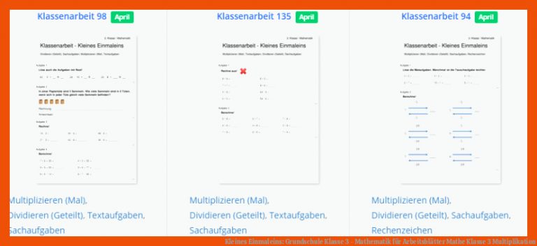 Kleines Einmaleins: Grundschule Klasse 3 - Mathematik für arbeitsblätter mathe klasse 3 multiplikation