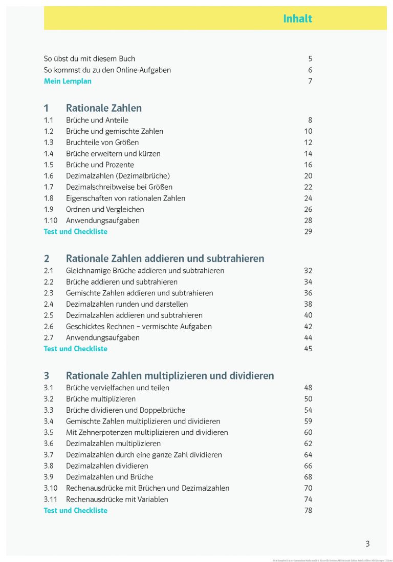 Klett KomplettTrainer Gymnasium Mathematik 6. Klasse für Rechnen Mit Rationale Zahlen Arbeitsblätter Mit Lösungen 7. Klasse
