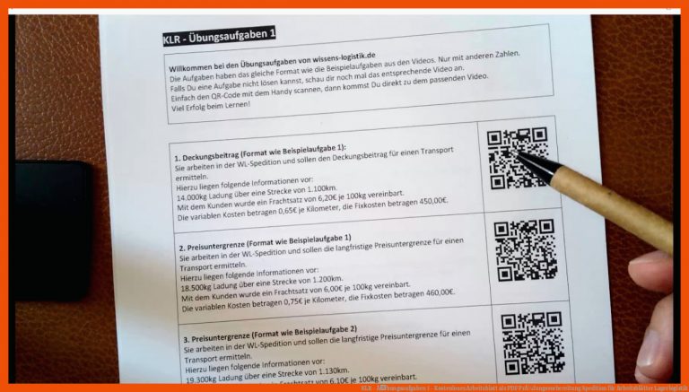 KLR - Ãbungsaufgaben 1 - Kostenloses Arbeitsblatt als PDF | PrÃ¼fungsvorbereitung Spedition für arbeitsblätter lagerlogistik