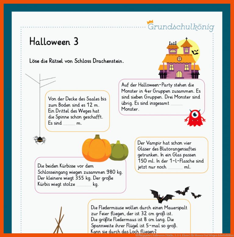 KÃ¶nigspaket: Halloween (Mathe, 3. & 4. Klasse) für messen und wiegen arbeitsblätter