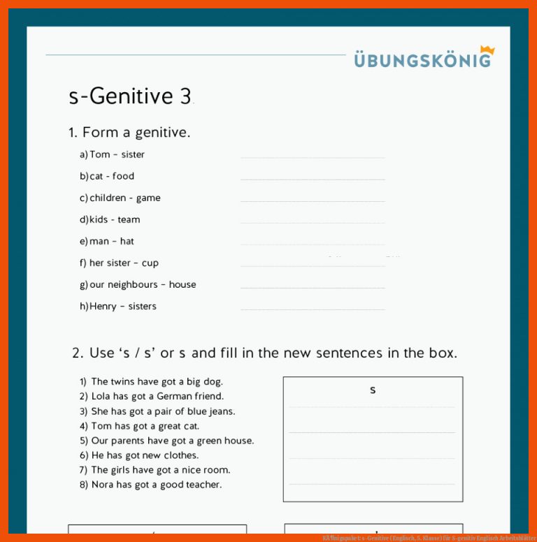 KÃ¶nigspaket: s-Genitive (Englisch, 5. Klasse) für s-genitiv englisch arbeitsblätter